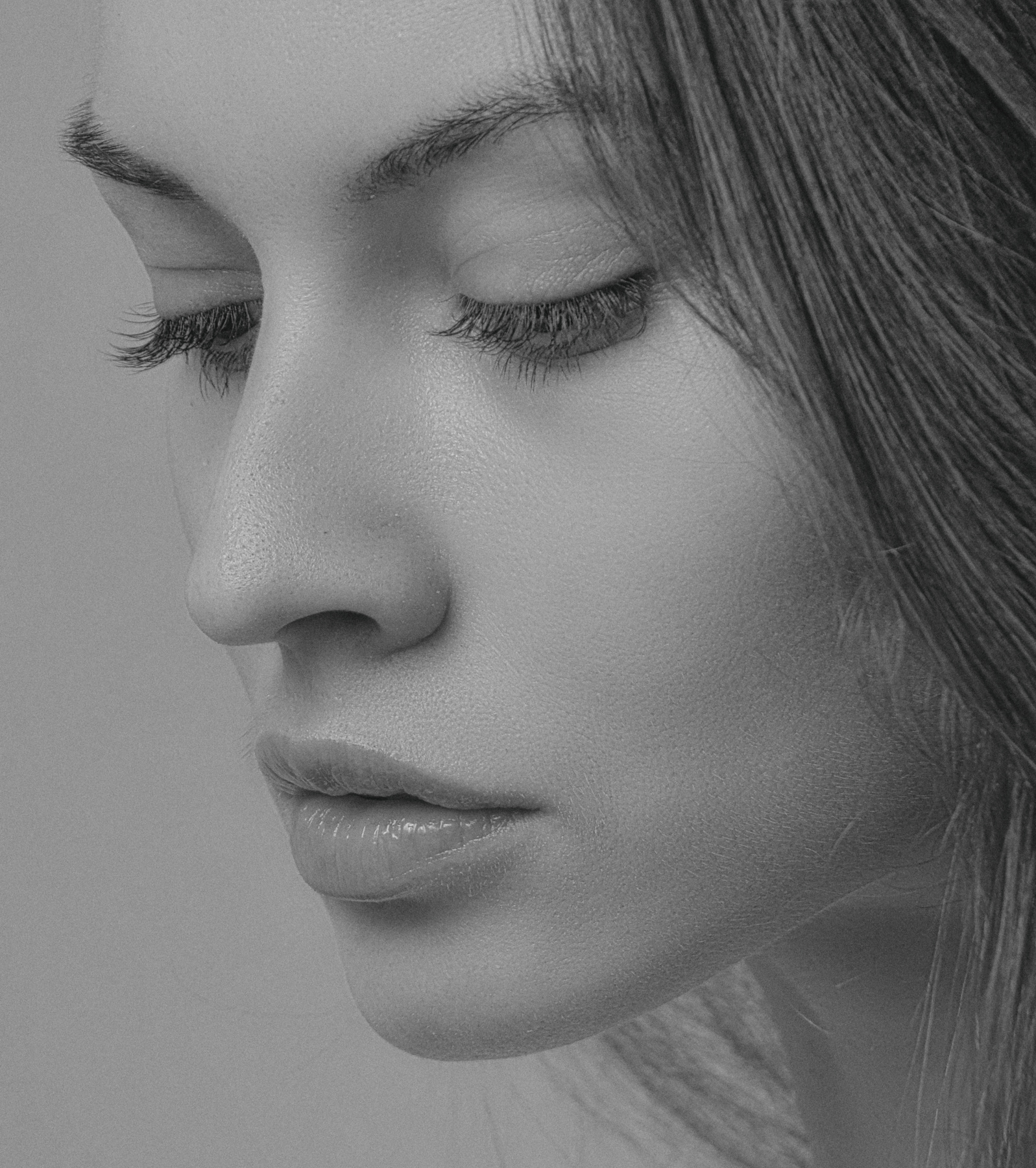 Grayscale Photo of Womans Face